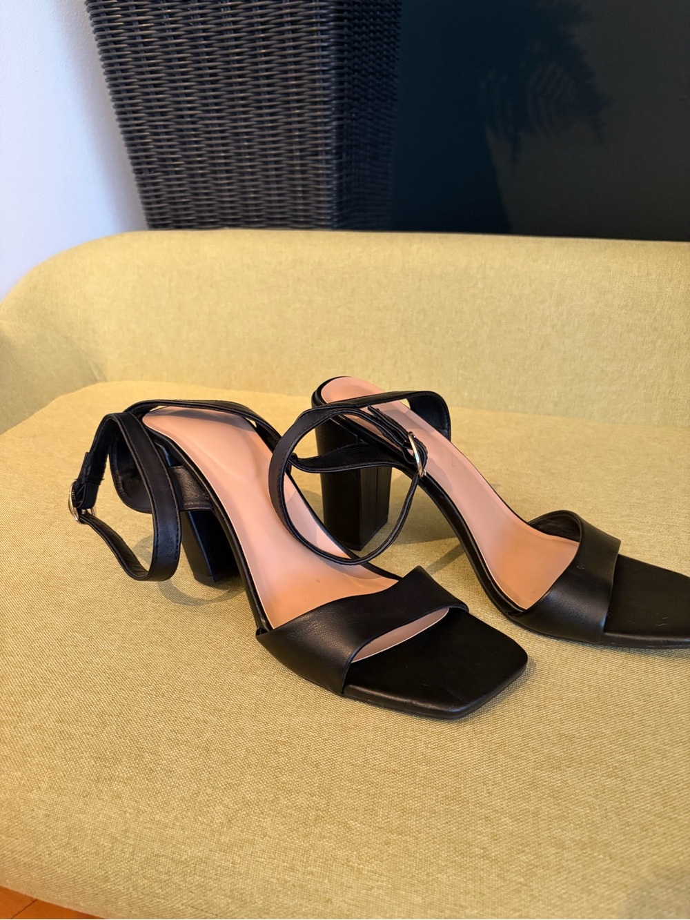 Black Block Heel Ankle Strap Sandals